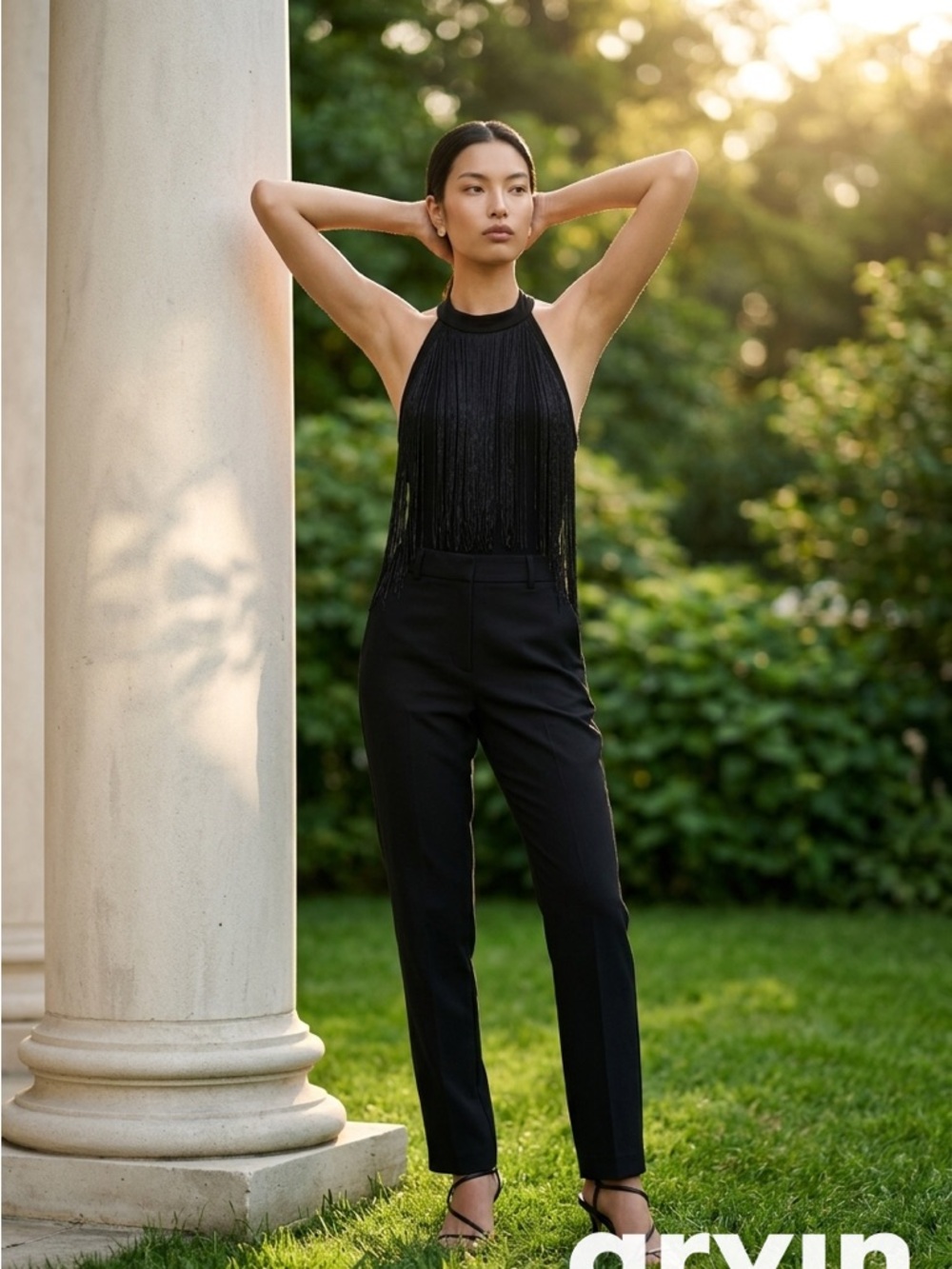 Black Fringe Halter Jumpsuit - Women's Straight Leg